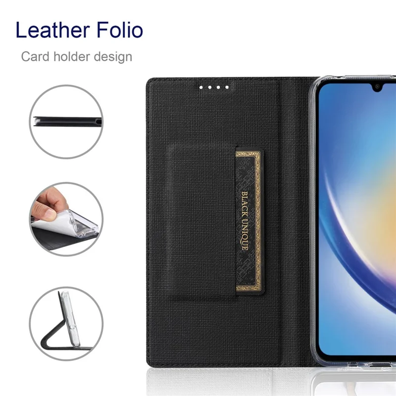 VILI DMX Series for Samsung Galaxy A34 5G Card Slots PU Leather Phone Case Stand Protective Cover - Black
