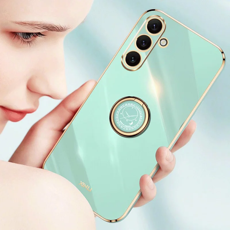 XINLI для Samsung Galaxy A24 4G (162,1 x 77,6 x 8,3 мм) Electroplating Phone Case Ring Kickstand Cell Phone TPU Cover - Cyan
