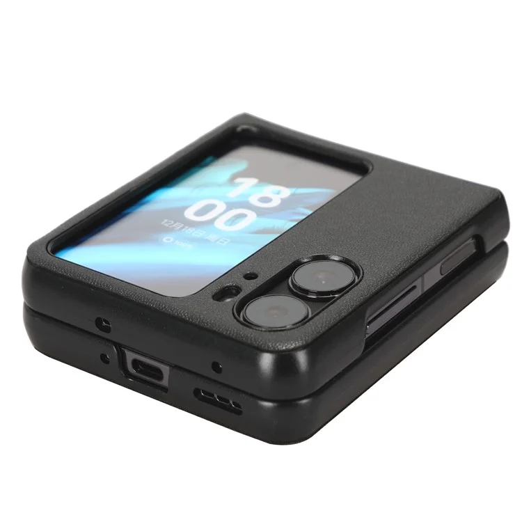 For Oppo Find N2 Flip 5G Drop Resistant PU Leather Coated PC Phone Case Protective Shell - Black