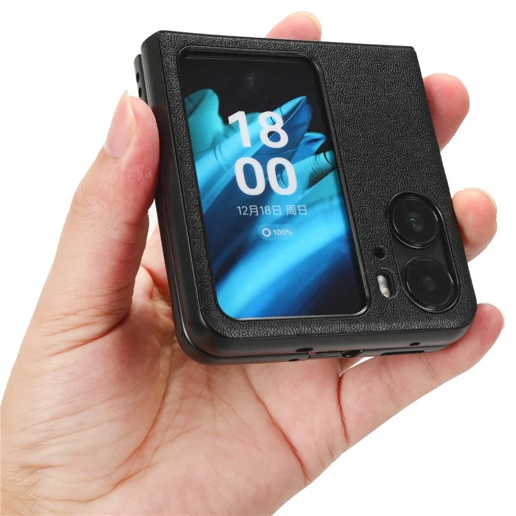 For Oppo Find N2 Flip 5G Drop Resistant PU Leather Coated PC Phone Case Protective Shell - Black