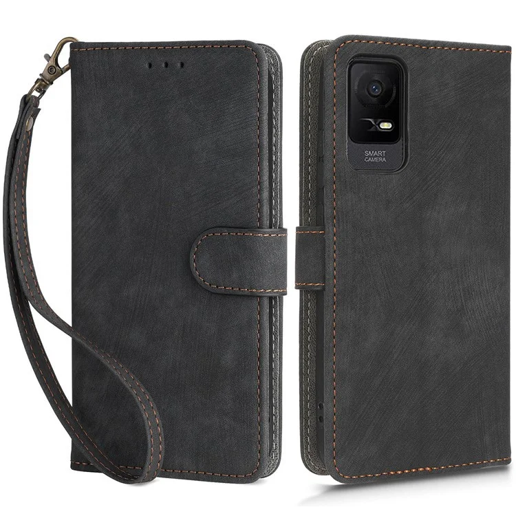 Pour TCL Ion X RFID Blocking PU Leather Phone Case Stand Phone Wallet Shockproof Cover with Strap - Noir