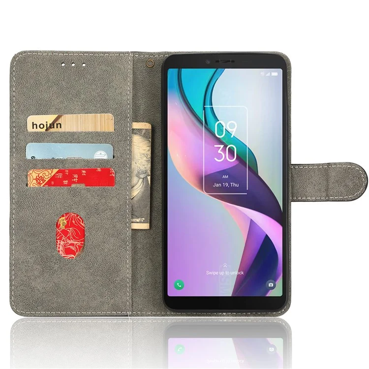 Pour TCL Ion X RFID Blocking PU Leather Phone Case Stand Phone Wallet Shockproof Cover with Strap - Noir