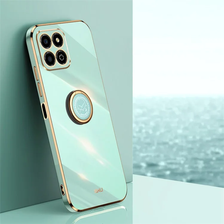XINLI For Honor X8a 4G Telaio Elettrolitico Custodia per Cellulare Anello Supporto TPU Cover Posteriore - Ciano