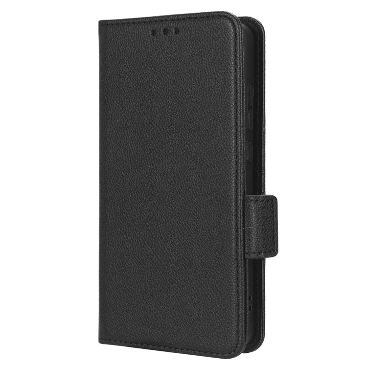 For Realme C55 / Narzo N55 4G Shockproof Leather Protective Case Litchi Texture Phone Stand Wallet Cover - Black