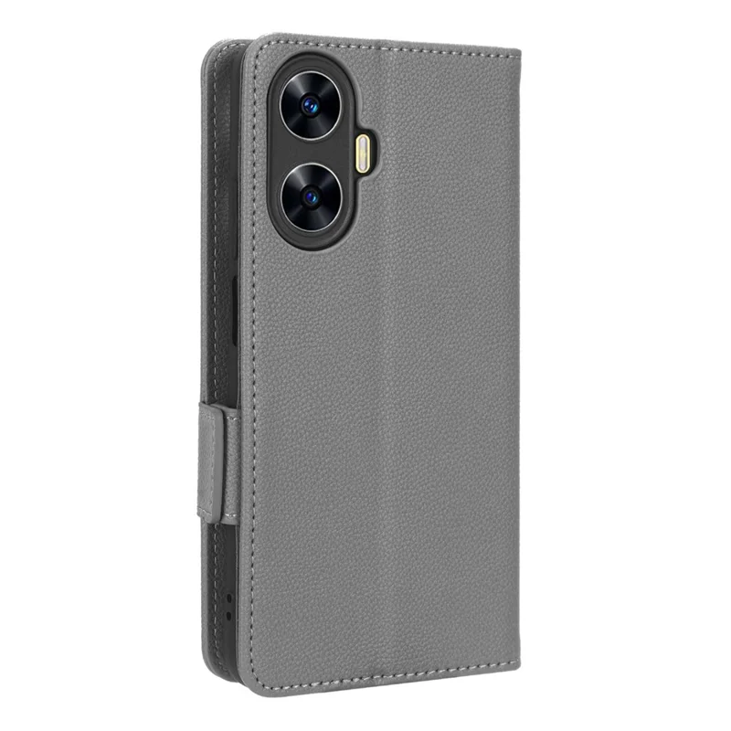Funda protectora de cuero resistente a impactos para Realme C55 / Narzo N55 4G, con textura de litchi, soporte para teléfono, billetera - Gris