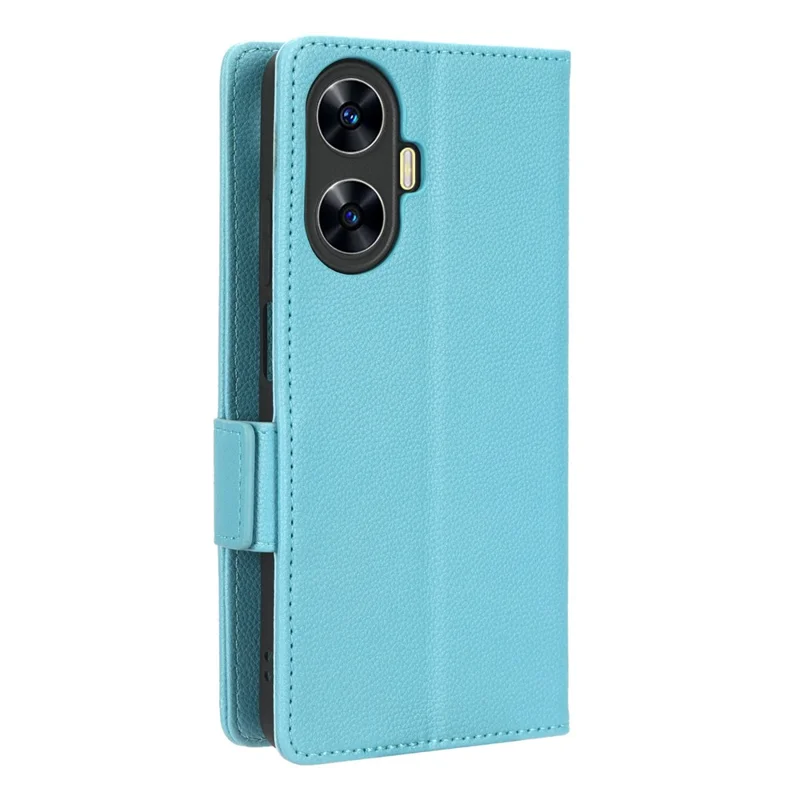 Étui de protection en cuir antichoc pour Realme C55 / Narzo N55 4G, texture de lychee, support intégré, portefeuille - Bleu bébé