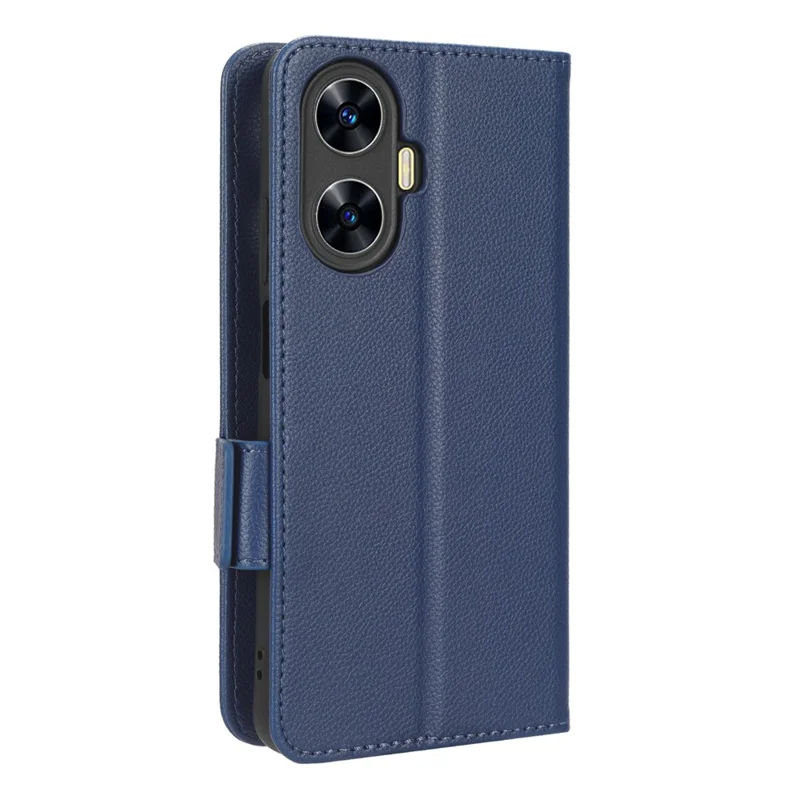 For Realme C55 / Narzo N55 4G Shockproof Leather Protective Case Litchi Texture Phone Stand Wallet Cover - Dark Blue