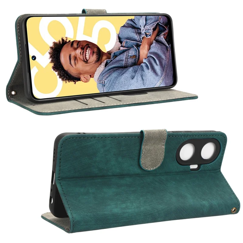 For Realme C55 4G / Narzo N55 4G RFID Blocking PU Leather Phone Case Stand Phone Wallet Cover with Strap - Green