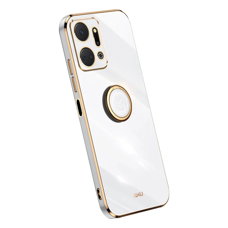 XINLI For Honor X7a 5G Anello Supporto Kickstand Custodia Soft TPU Protezione Elettroplaccatura Custodia Telefono - Bianco