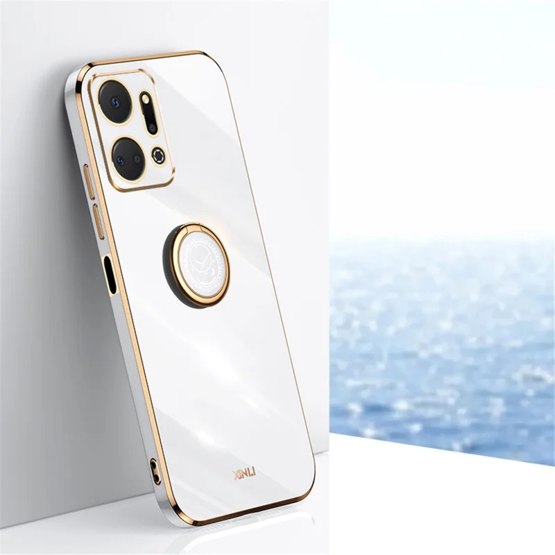 XINLI For Honor X7a 5G Anello Supporto Kickstand Custodia Soft TPU Protezione Elettroplaccatura Custodia Telefono - Bianco
