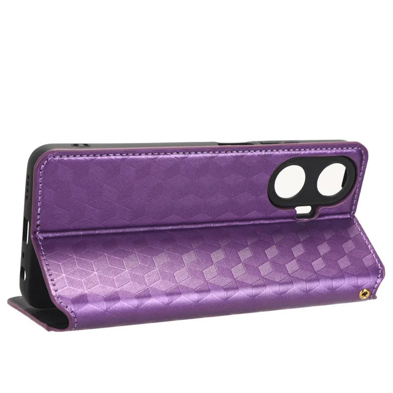 For Realme C55 4G / Narzo N55 4G Wallet Phone Cover PU Leather Stand Imprinted Rhombus Pattern Phone Case - Purple