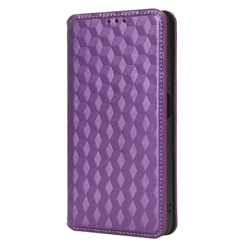 For Realme C55 4G / Narzo N55 4G Wallet Phone Cover PU Leather Stand Imprinted Rhombus Pattern Phone Case - Purple