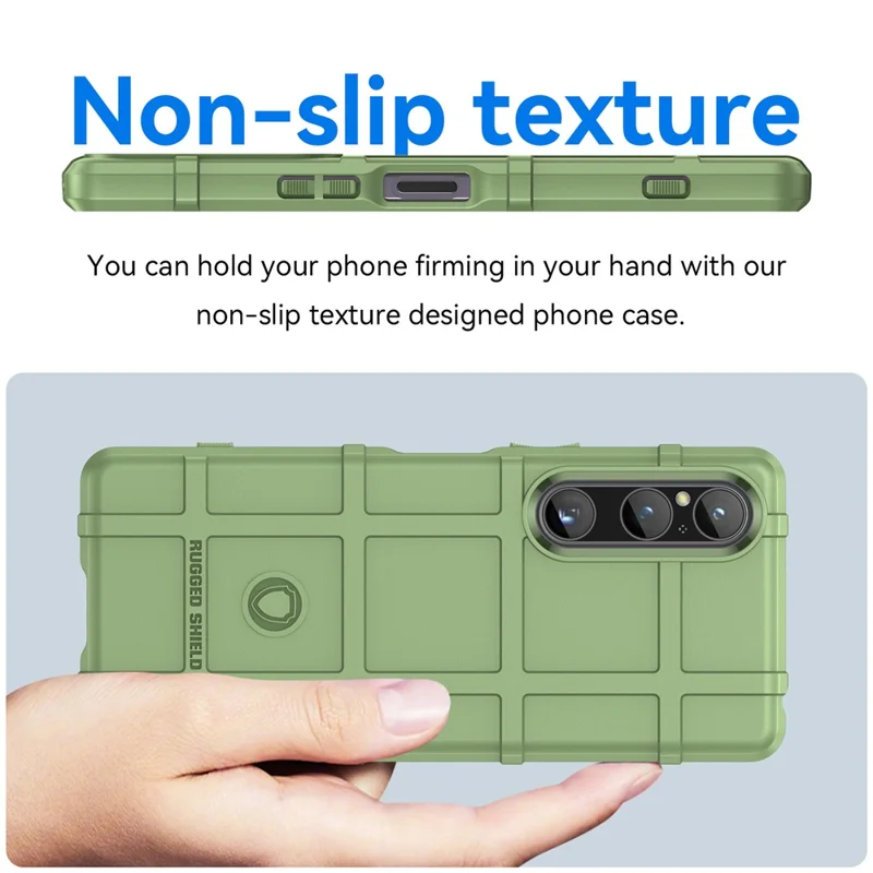 Per Sony Xperia 1 V Soft TPU Phone Case Rugged Square Grid Texture Anti-Slip Cover - Verde