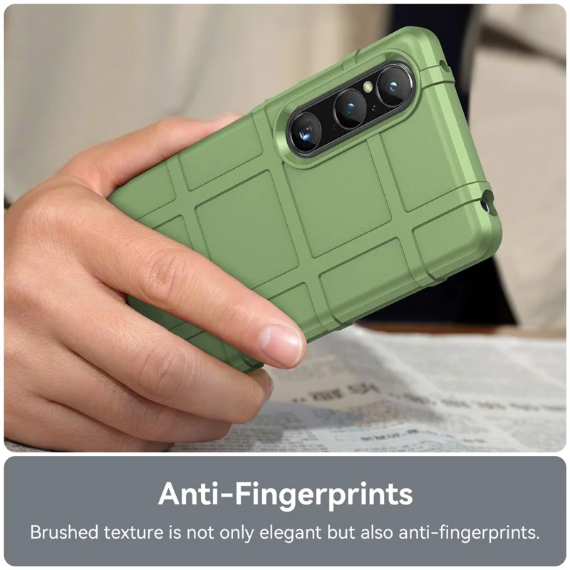 Per Sony Xperia 1 V Soft TPU Phone Case Rugged Square Grid Texture Anti-Slip Cover - Verde