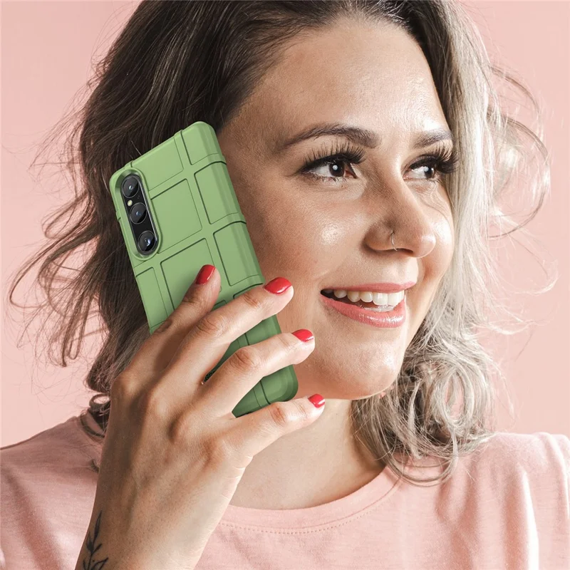 Per Sony Xperia 1 V Soft TPU Phone Case Rugged Square Grid Texture Anti-Slip Cover - Verde