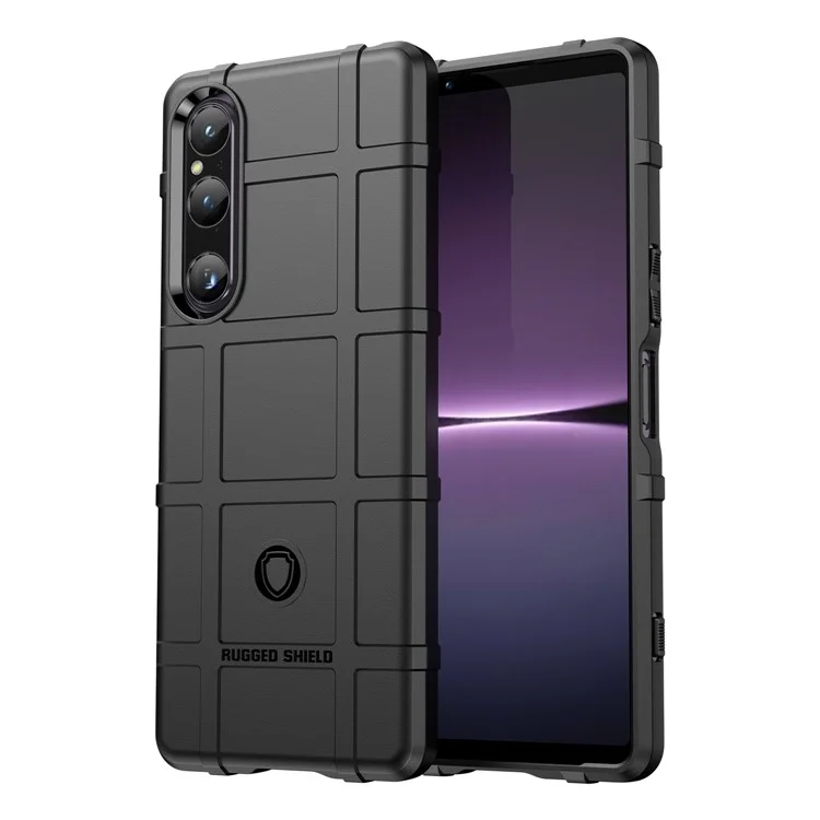 Для Sony Xperia 1 V Мягкий TPU чехол для телефона Прочный квадратный сетчатый текстурированный нескользящий чехол - Черный