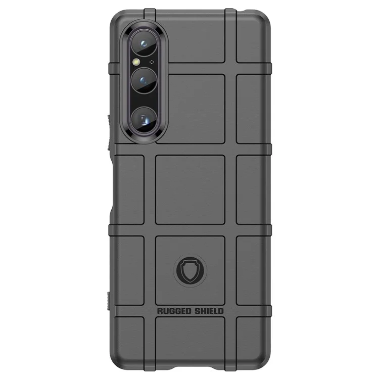 Для Sony Xperia 1 V Мягкий TPU чехол для телефона Прочный квадратный сетчатый текстурированный нескользящий чехол - Черный