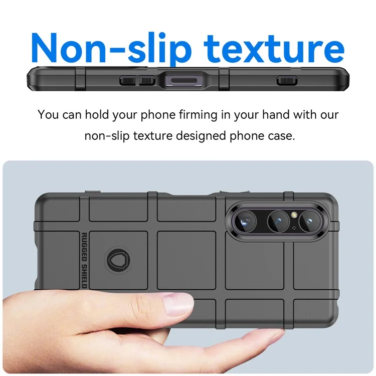 Для Sony Xperia 1 V Мягкий TPU чехол для телефона Прочный квадратный сетчатый текстурированный нескользящий чехол - Черный