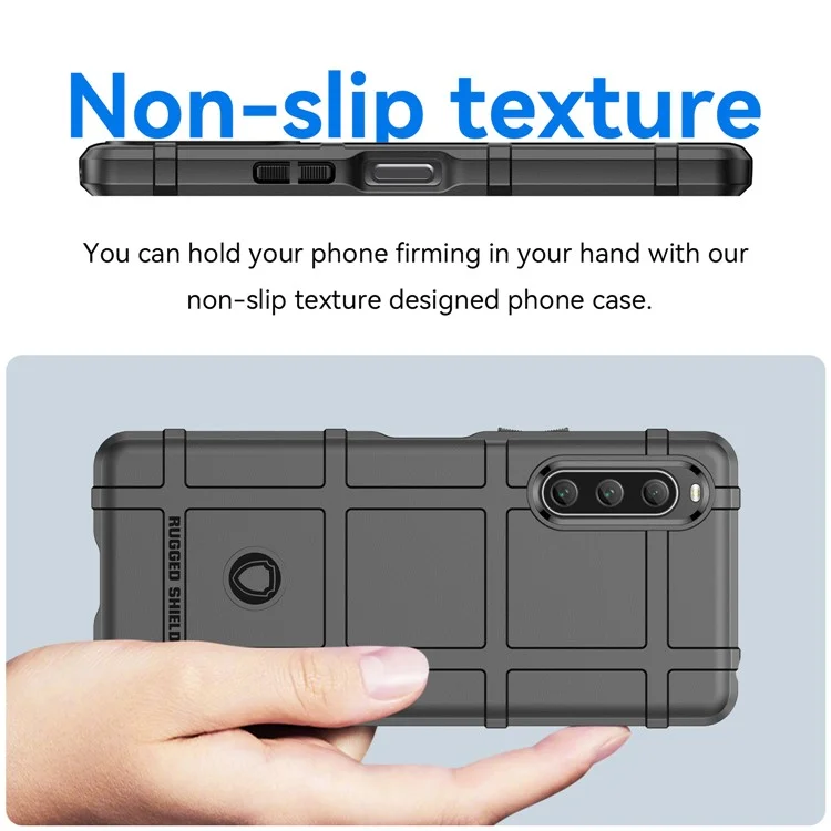 Für Sony Xperia 10 V Soft TPU Handy-Hülle Robust Quadratisches Gittermuster Kratzsicher Schutzabdeckung - Schwarz