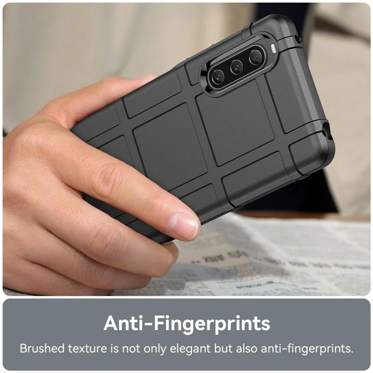Für Sony Xperia 10 V Soft TPU Handy-Hülle Robust Quadratisches Gittermuster Kratzsicher Schutzabdeckung - Schwarz