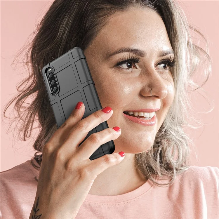 Für Sony Xperia 10 V Soft TPU Handy-Hülle Robust Quadratisches Gittermuster Kratzsicher Schutzabdeckung - Schwarz
