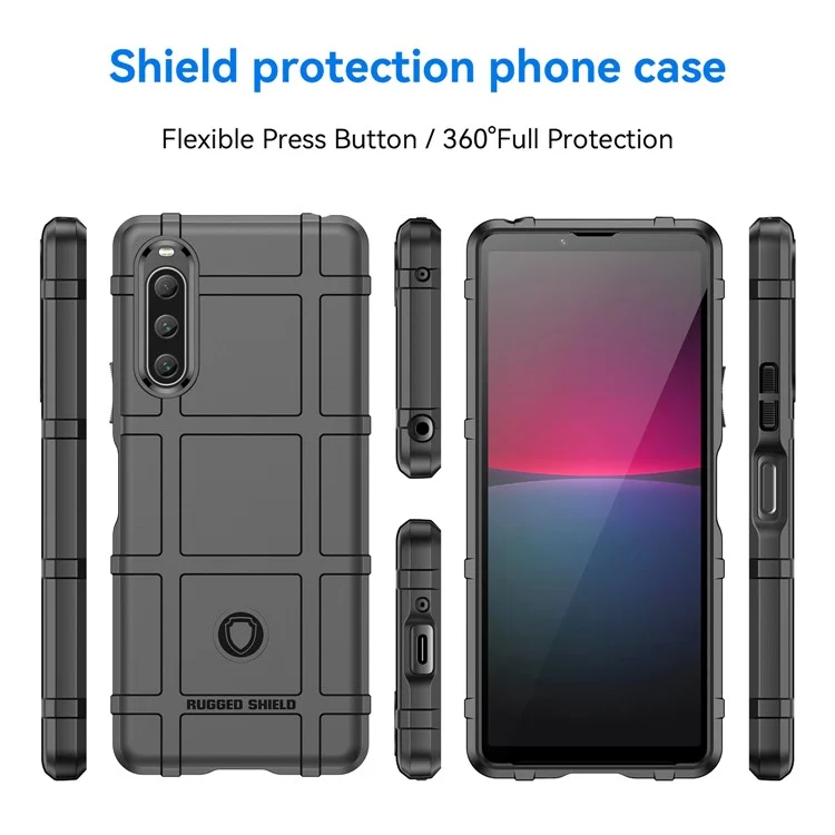 Für Sony Xperia 10 V Soft TPU Handy-Hülle Robust Quadratisches Gittermuster Kratzsicher Schutzabdeckung - Schwarz