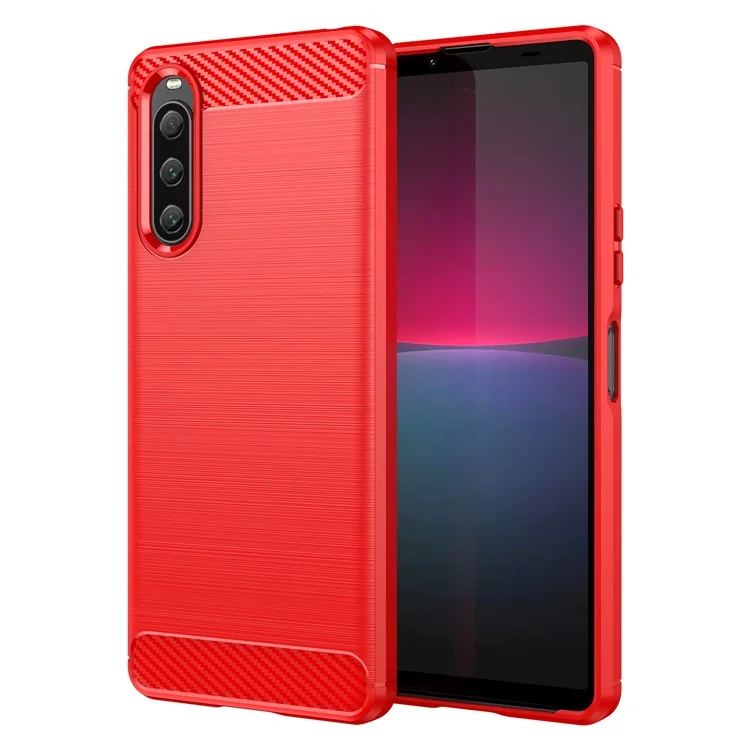 Für Sony Xperia 10 V Soft Carbon Fiber TPU Handyhülle Gebürstet Handyhülle - Rot