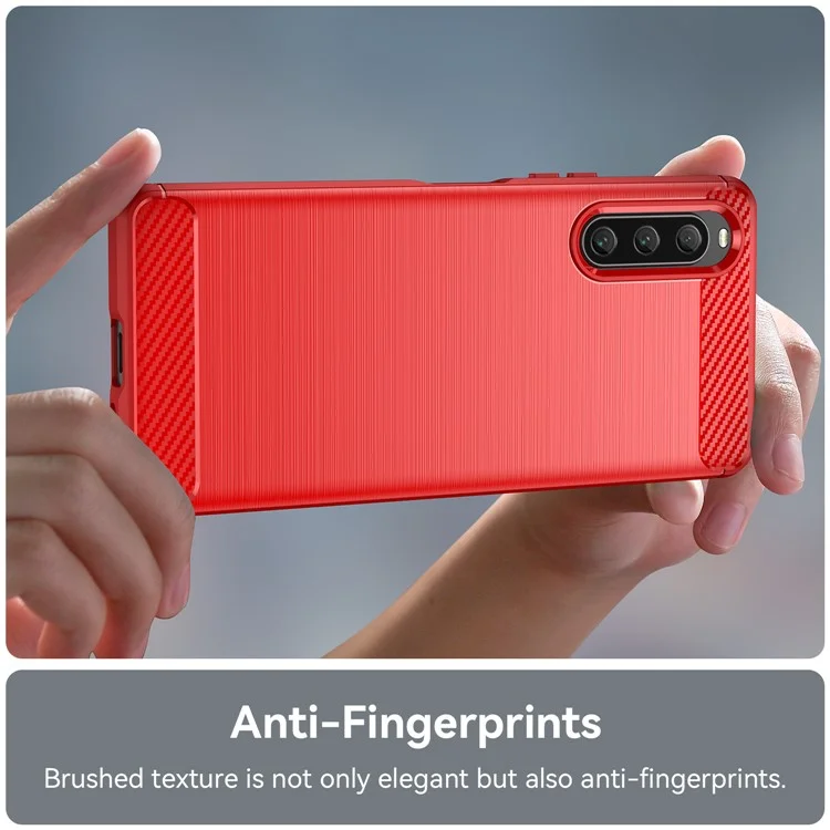 Für Sony Xperia 10 V Soft Carbon Fiber TPU Handyhülle Gebürstet Handyhülle - Rot