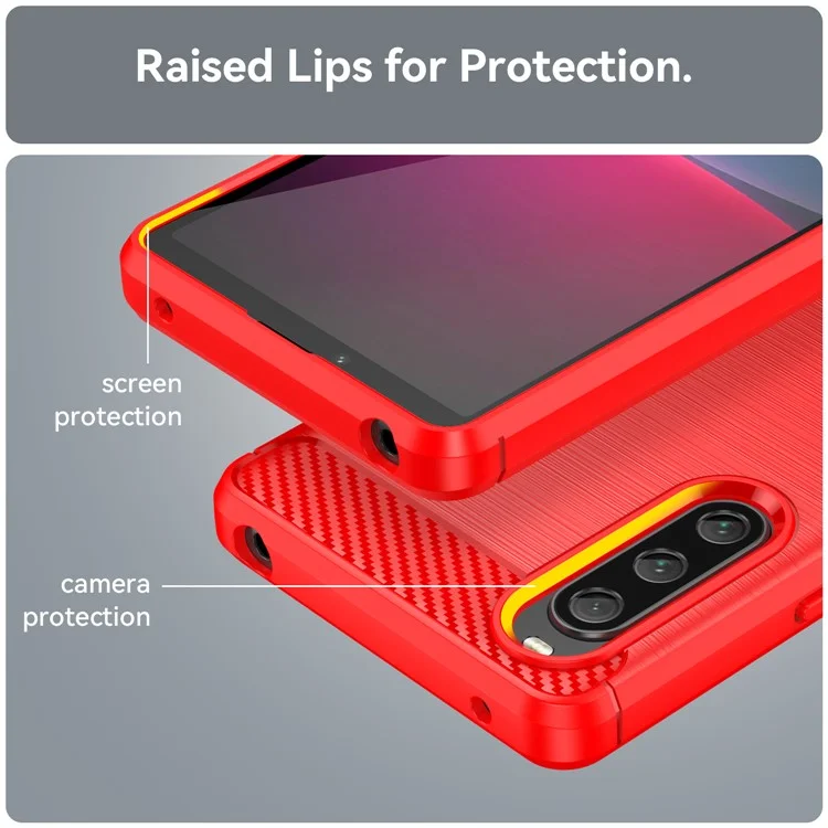 Für Sony Xperia 10 V Soft Carbon Fiber TPU Handyhülle Gebürstet Handyhülle - Rot