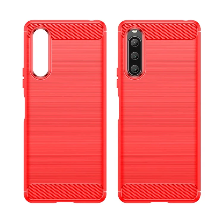 Für Sony Xperia 10 V Soft Carbon Fiber TPU Handyhülle Gebürstet Handyhülle - Rot