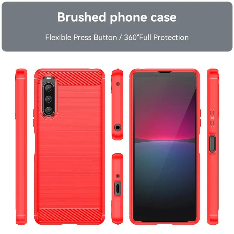 Für Sony Xperia 10 V Soft Carbon Fiber TPU Handyhülle Gebürstet Handyhülle - Rot