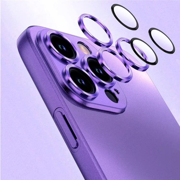 For iPhone 14 Pro Matte Finish Mobile Phone Case Electroplating Soft TPU Cover with Built-in Lens Protector - Dark Purple