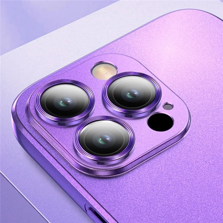 For iPhone 14 Pro Matte Finish Mobile Phone Case Electroplating Soft TPU Cover with Built-in Lens Protector - Dark Purple