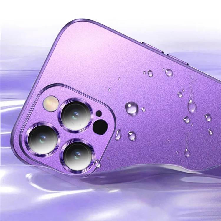 For iPhone 14 Pro Matte Finish Mobile Phone Case Electroplating Soft TPU Cover with Built-in Lens Protector - Dark Purple