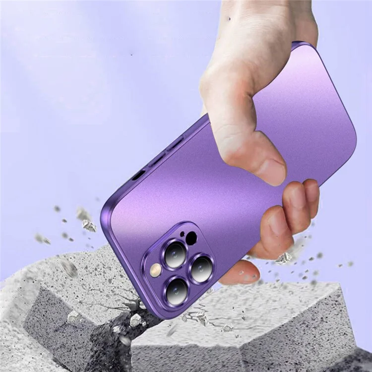 For iPhone 14 Pro Matte Finish Mobile Phone Case Electroplating Soft TPU Cover with Built-in Lens Protector - Dark Purple