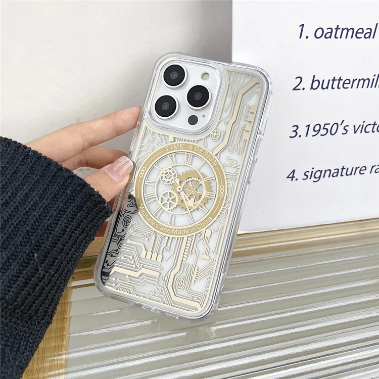 Para iPhone 13 Pro 6.1 polegadas Caso Magnético Electroplated Padrão de Engrenagem Mecânica TPU Capa de Telefone - Dourado