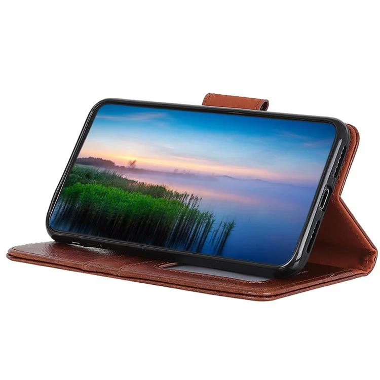 For Xiaomi Redmi Note 12 4G Split Leather Nappa Texture Phone Case Stand Wallet Phone Cover - Brown