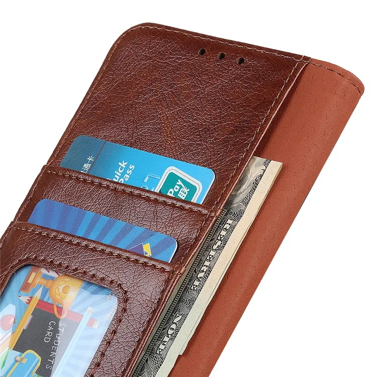 For Xiaomi Redmi Note 12 4G Split Leather Nappa Texture Phone Case Stand Wallet Phone Cover - Brown