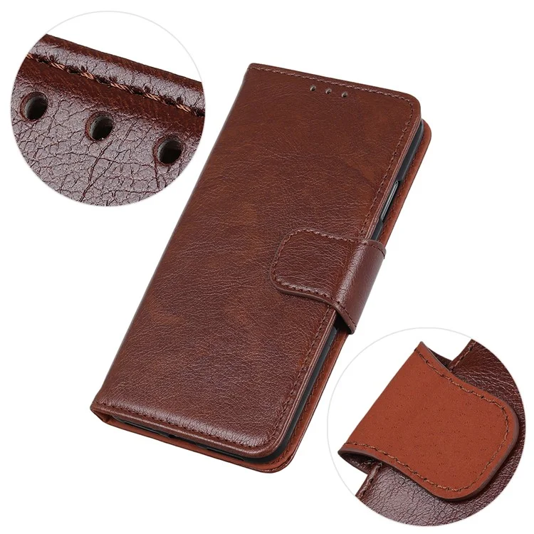For Xiaomi Redmi Note 12 4G Split Leather Nappa Texture Phone Case Stand Wallet Phone Cover - Brown