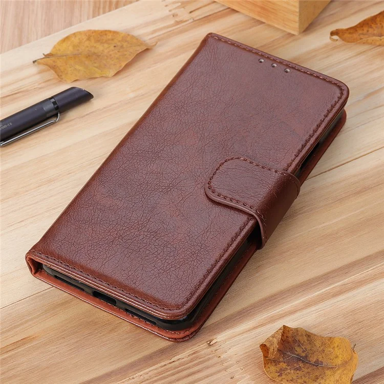 For Xiaomi Redmi Note 12 4G Split Leather Nappa Texture Phone Case Stand Wallet Phone Cover - Brown