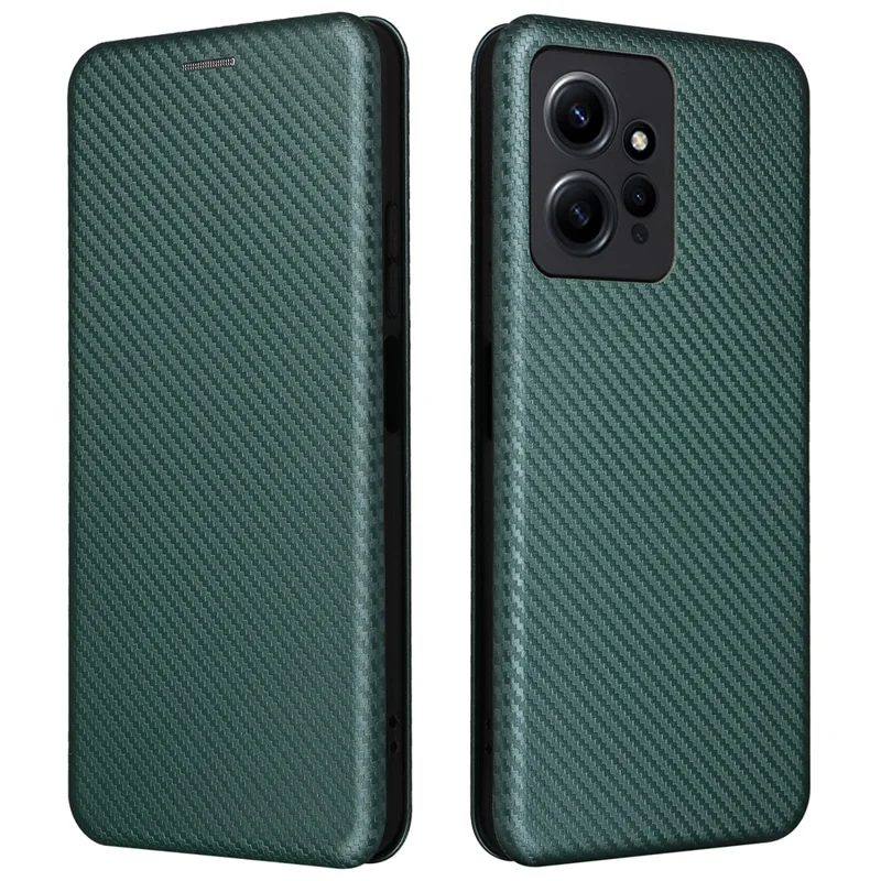 Для Xiaomi Redmi Note 12 4G PU Leather Stand Cover Carbon Fiber Texture Phone Case with Card Holder - Green