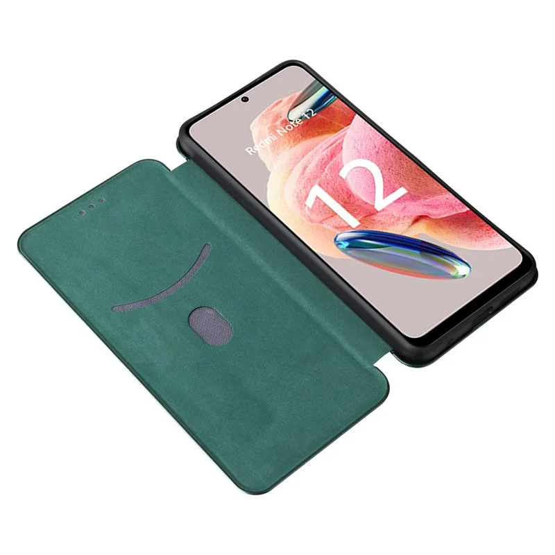 Для Xiaomi Redmi Note 12 4G PU Leather Stand Cover Carbon Fiber Texture Phone Case with Card Holder - Green