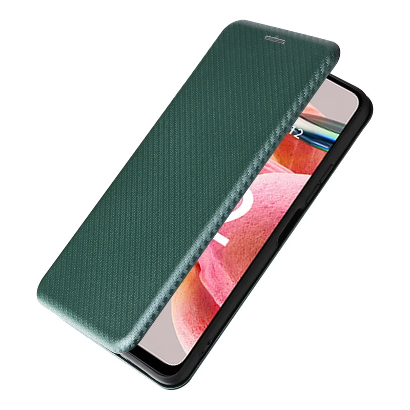 Для Xiaomi Redmi Note 12 4G PU Leather Stand Cover Carbon Fiber Texture Phone Case with Card Holder - Green