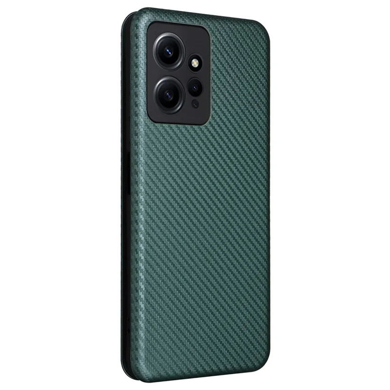 Для Xiaomi Redmi Note 12 4G PU Leather Stand Cover Carbon Fiber Texture Phone Case with Card Holder - Green