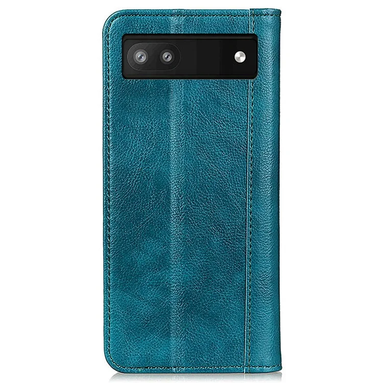 For Google Pixel 7a Split Leather Phone Case Litchi Texture Wallet Stand Flip Protective Cover - Green