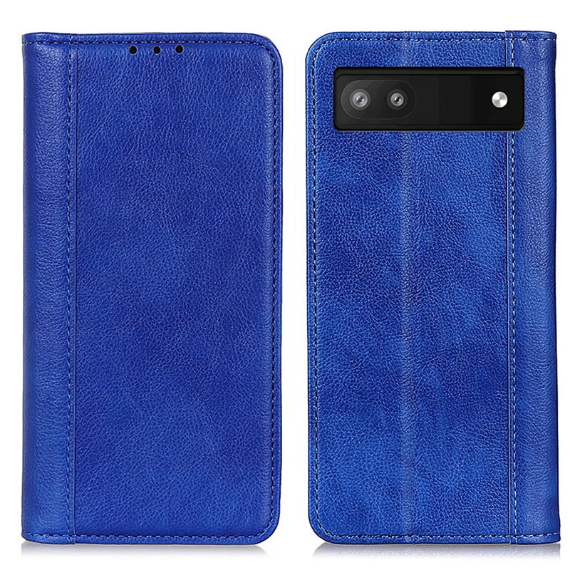For Google Pixel 7a Split Leather Phone Case Litchi Texture Wallet Stand Flip Protective Cover - Blue