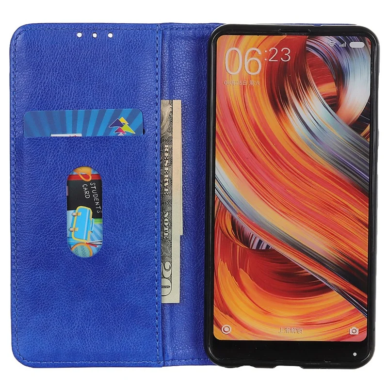 For Google Pixel 7a Split Leather Phone Case Litchi Texture Wallet Stand Flip Protective Cover - Blue