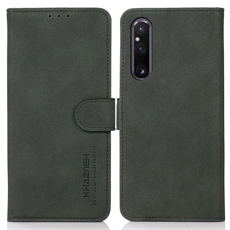 KHAZNEH Für Sony Xperia 1 V Anti-Fading Ledertasche mit Standfunktion und Geldbörse - Grün