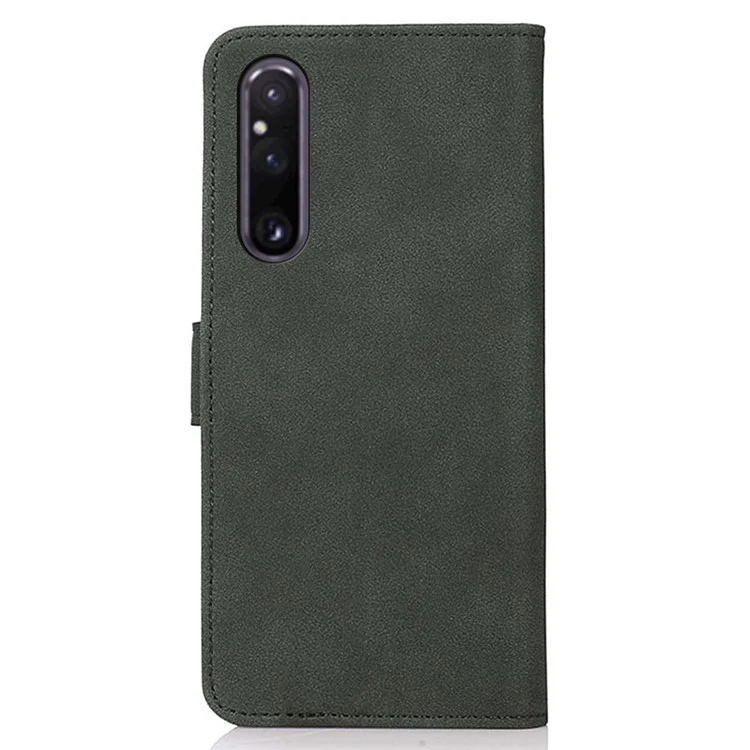 KHAZNEH Für Sony Xperia 1 V Anti-Fading Ledertasche mit Standfunktion und Geldbörse - Grün