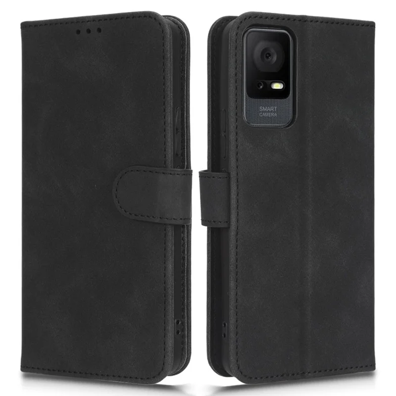 Para TCL 408 TPU+PU Leather Phone Case Stand Wallet Shockproof Phone Cover - Preto